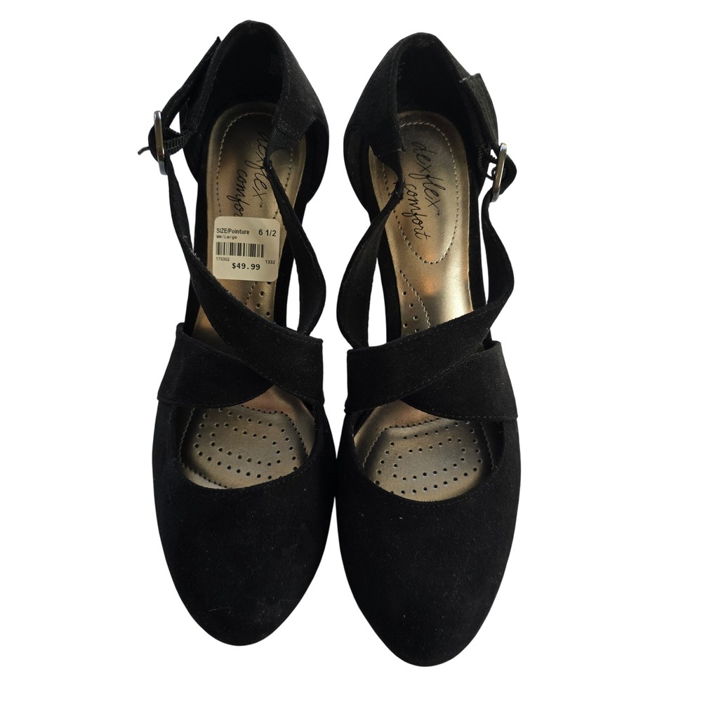 🆕️ Dexflex Comfort Black Suede Ankle Strap Women's Size 6.5 Block‎ Heel Pumps